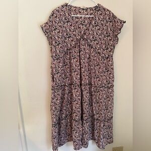 Easel Pink and Black Floral Midi Dress‎